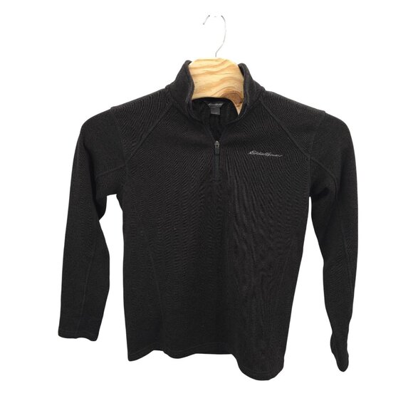 Eddie Bauer Black 1/4 Zip Pullover Fleece Sweatshirt Medium Men's - Picture 2 of 4